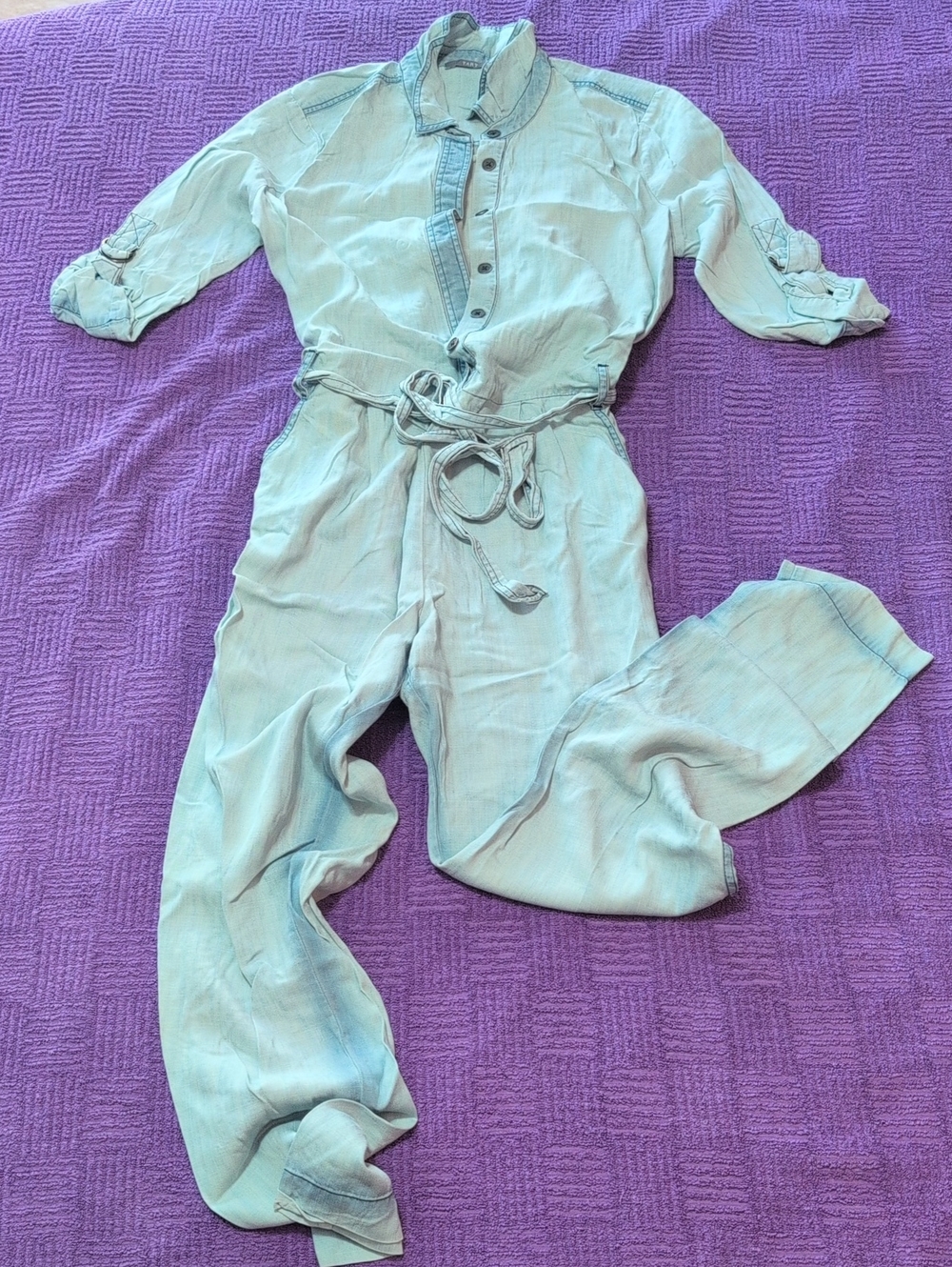 Tart, Light Blue Jean Women's Jumpsuit with Tie Waist, Size M